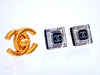 Auth Vintage Chanel stud earrings CC logo clear black square