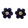 Auth Vintage Chanel stud earrings CC logo rhinestone black flower