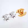 Authentic Vintage Chanel earrings CC logo double C rhinestone silver