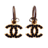 Auth Vintage Chanel stud earrings CC logo rhinestone black dangle