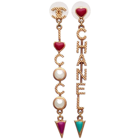 Auth Vintage Chanel stud earrings CC logo faux pearl letter dangle