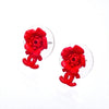 Auth Vintage Chanel stud earrings CC logo double C red camellia