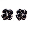 Auth Vintage Chanel stud earrings CC logo black camellia