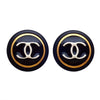 Authentic Vintage Chanel clip on earrings CC logo black round