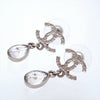 Auth Vintage Chanel stud earrings CC logo double C stone dangle silver