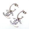 Auth Vintage Chanel stud earrings CC logo double C letter silver dangle