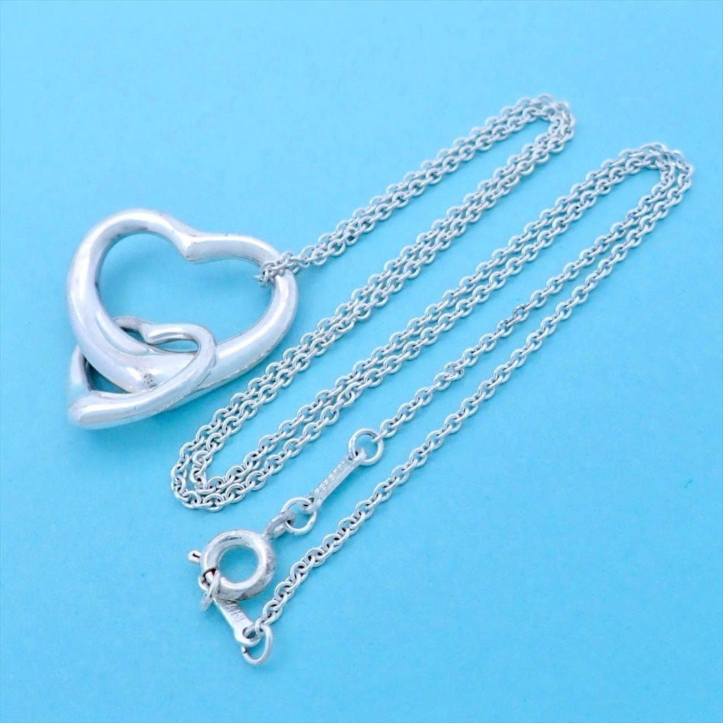 Tiffany & Co necklace chain Elsa Peretti double open heart Silver