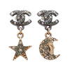 Auth Vintage Chanel stud earrings CC logo star moon rhinestone dangle