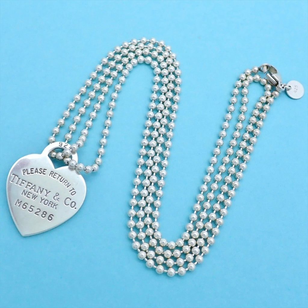 Tiffany & Co necklace ball chain letter logo heart dog tag Silver