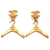 Auth Vintage Chanel stud earrings CC logo double C hanger dangle