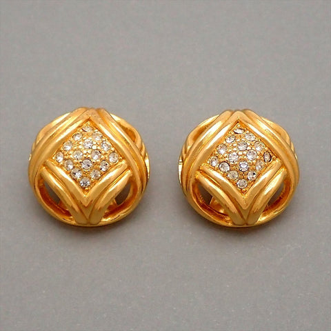Authentic Vintage Christian Dior earrings round rhinestone