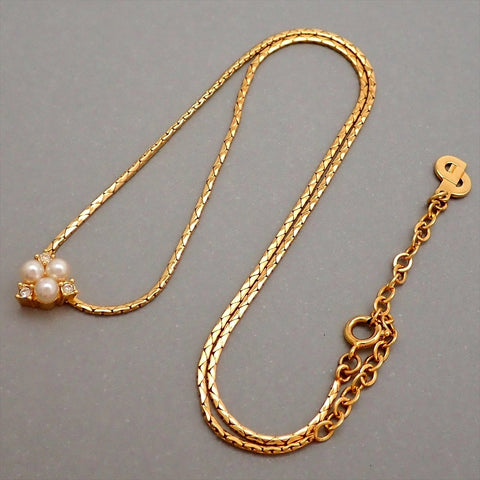 Authentic Vintage Christian Dior necklace chain faux pearl CD rhinestone
