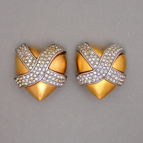 Authentic Vintage Givenchy earrings heart x large rhinestone