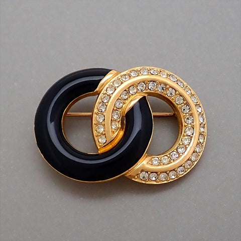 Authentic Vintage Christian Dior pin brooch interlocking rhinestone black