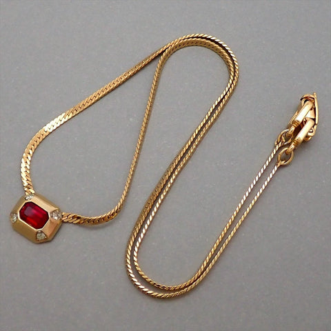 Authentic Vintage Givenchy necklace chain red stone rhinestone