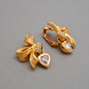 Authentic Vintage Christian Dior clip on earrings ribbon heart rhinestone