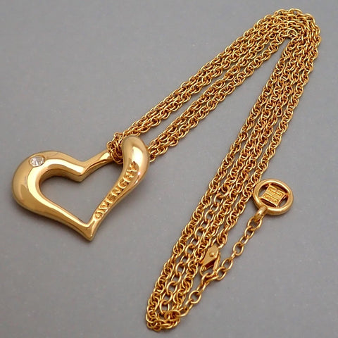 Authentic Vintage Givenchy necklace chain heart letter logo rhinestone