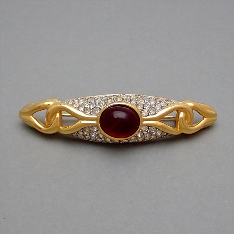 Authentic Vintage Givenchy pin brooch red stone rhinestone