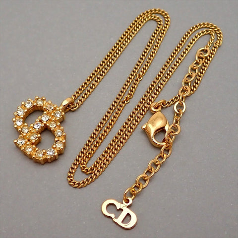 Authentic Vintage Christian Dior necklace chain CD logo rhinestone