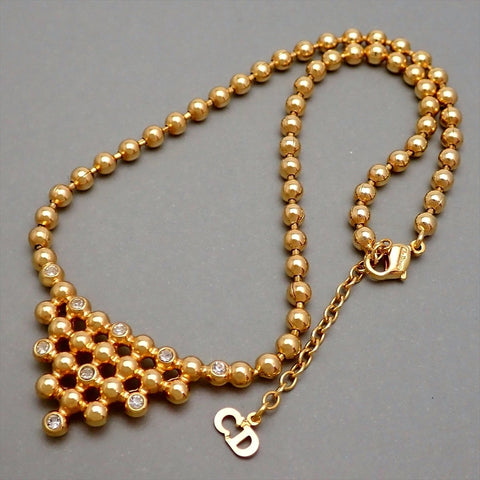 Authentic Vintage Christian Dior necklace chain ball chain CD rhinestone