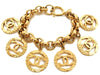 Authentic Vintage Chanel cuff bracelet bangle 6 gold CC medal charms