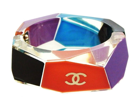 Chanel cuff bangle CC logo colorful plastic Authentic