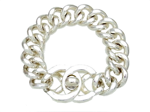 Vintage Chanel bracelet turnlock CC logo silver color