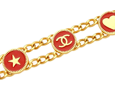 Vintage Chanel bracelet CC logo red medals