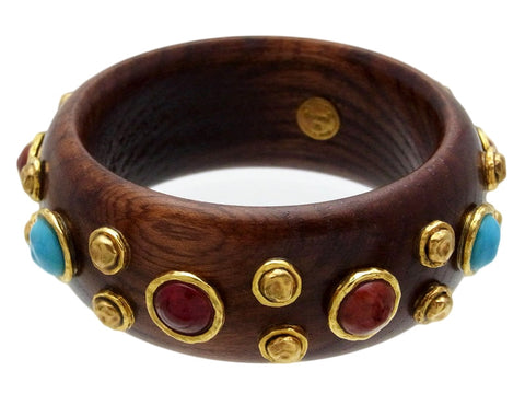 Vintage Chanel bracelet wood Cuff many stones