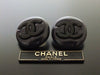 Authentic vintage Chanel earrings black CC navy blue round