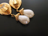 Authentic vintage Chanel earrings gold CC swing pearl drop