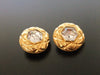 Authentic vintage Chanel earrings gold quilted round rhinestone