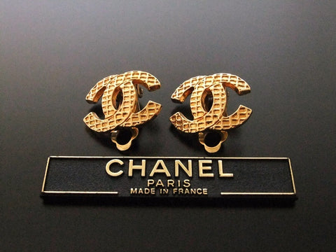 Authentic vintage Chanel earrings gold CC logo small