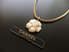 Authentic vintage Chanel necklace chain choker CC white stone flower pendant