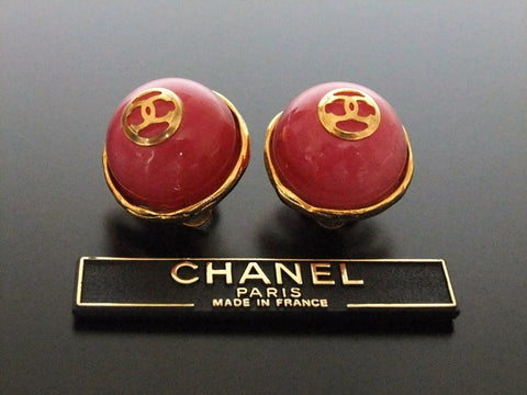 Authentic vintage Chanel earrings CC pink stone