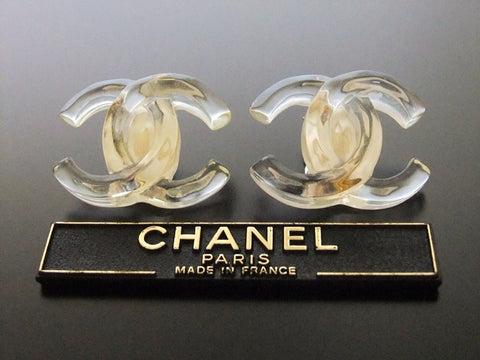Authentic vintage Chanel earrings clear plastic CC