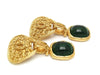 Authentic vintage Chanel earrings gold CC green glass stone dangle