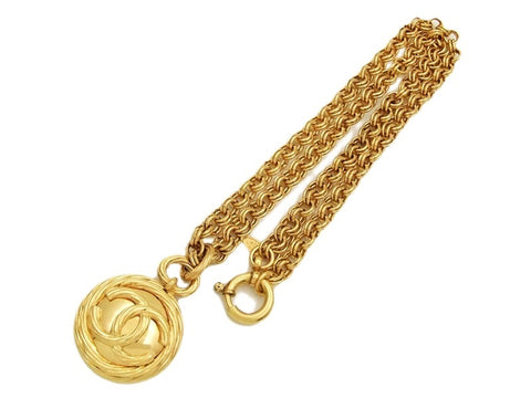 Authentic vintage Chanel necklace choker chain gold CC mirror pendant