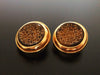 Authentic vintage Chanel earrings logo brown glass stone round