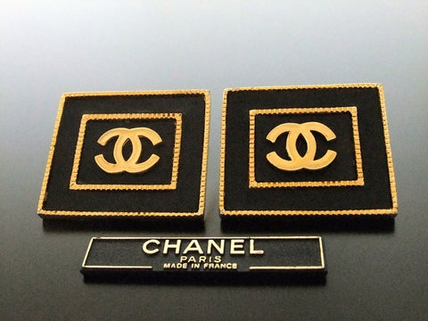 Authentic vintage Chanel earrings gold CC black quad large