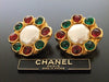 Authentic vintage Chanel earrings red green gripoix glass pearl