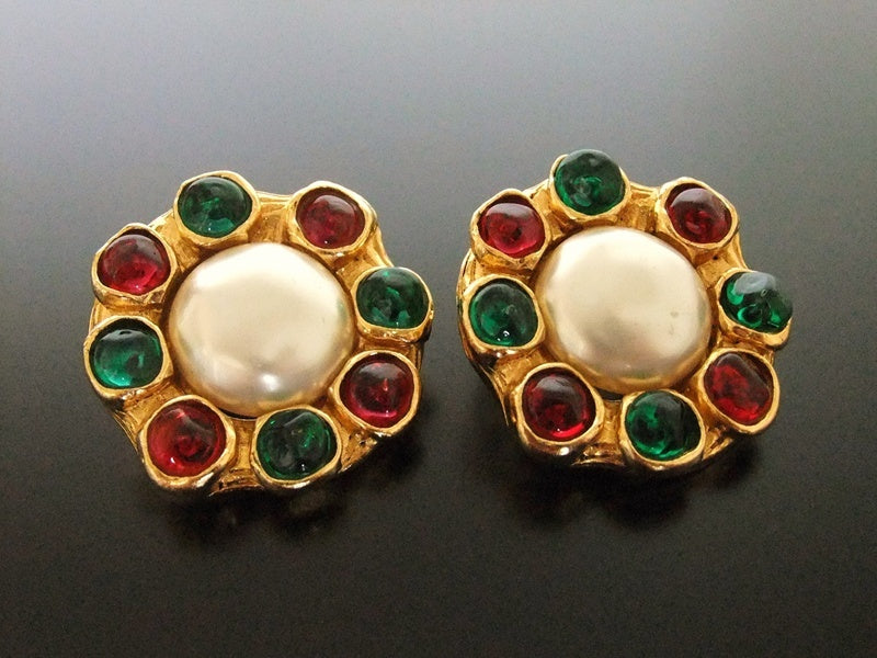 CHANEL Vintage Red Pearl Earrings - Bellisa