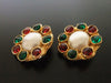 Authentic vintage Chanel earrings red green gripoix glass pearl