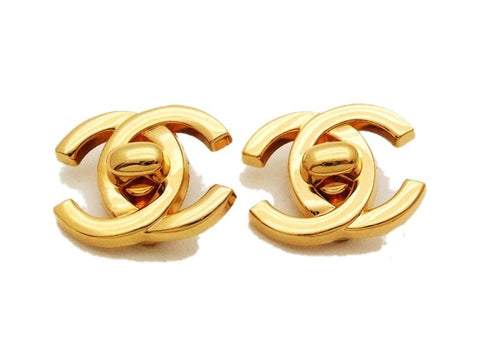 Authentic vintage Chanel earrings gold turnlock CC small