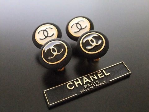 Authentic vintage Chanel earrings black white double CC large