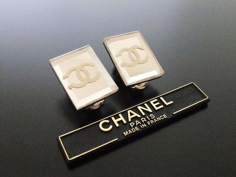 Authentic vintage Chanel earrings CC mirror rectangle