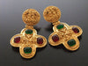 Authentic vintage Chanel earrings CC red green glass dangle huge
