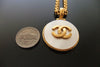 Authentic vintage Chanel necklace chain choker CC white stone pendant