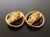 Authentic vintage Chanel earrings gold CC black leather round