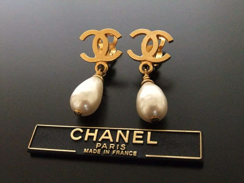 Chanel Vintage Number Five 5 Pearl Earrings *